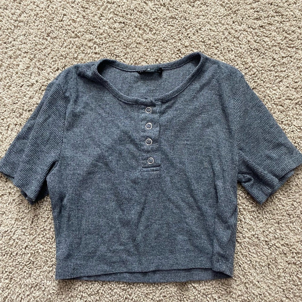 Shein Grey Cropped Button up.